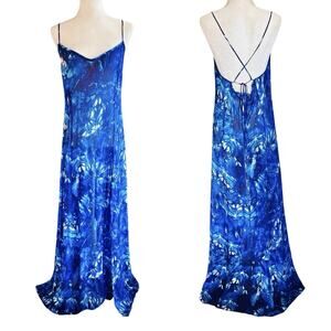 LoveShackFancy Maxi Slip Dress Womens O/S Blue Tie Dye Sheer Fairy Boho Resort